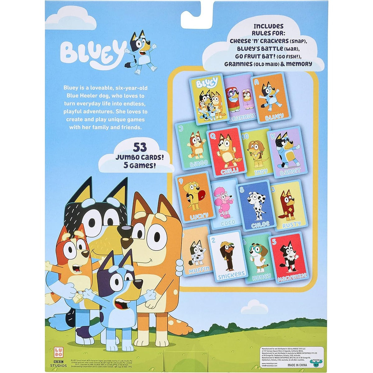 Bluey Juego De Cartas Para Niños 5 En 1 - 53 Cartas Gigantes