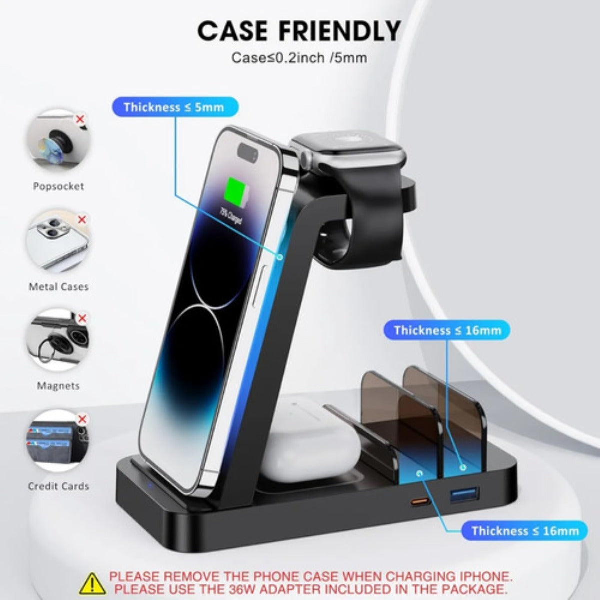 Cargador Inalambrico Gauoln 5 En 1 Iphone Airpods Watch