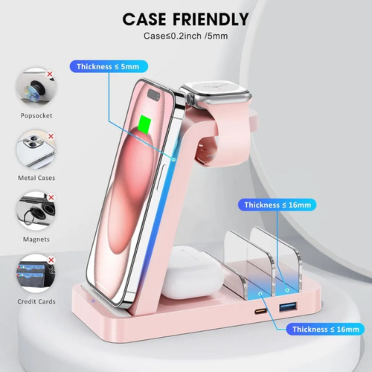 Cargador Inalambrico Gauoln 5 En 1 Iphone Airpods Watch