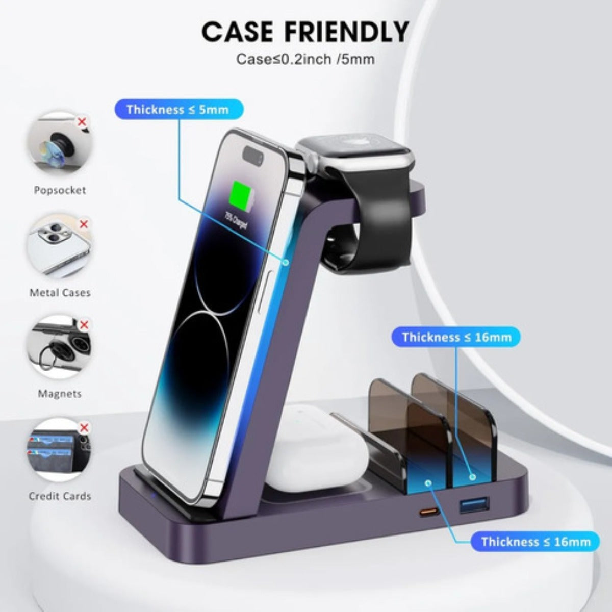 Cargador Inalambrico Gauoln 5 En 1 Iphone Airpods Watch