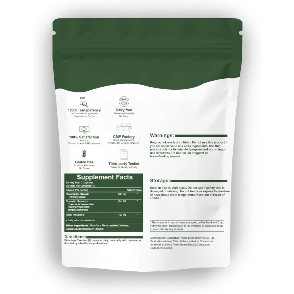 Suplemento NAD Resveratrol 900 mg 80 cápsulas Pack 2