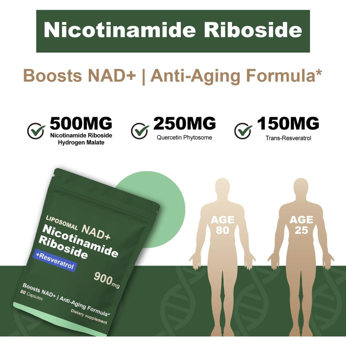 Suplemento NAD Resveratrol 900 mg 80 cápsulas Pack 2