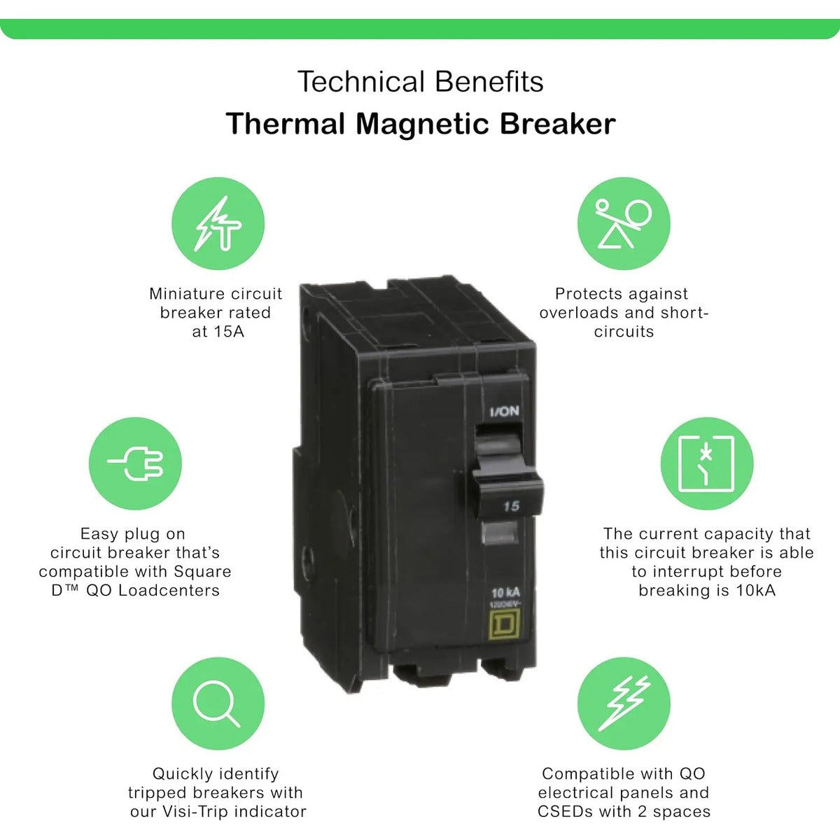 Interruptor 15amp Square D Disyuntor 2p Qo215cp 120/240volts