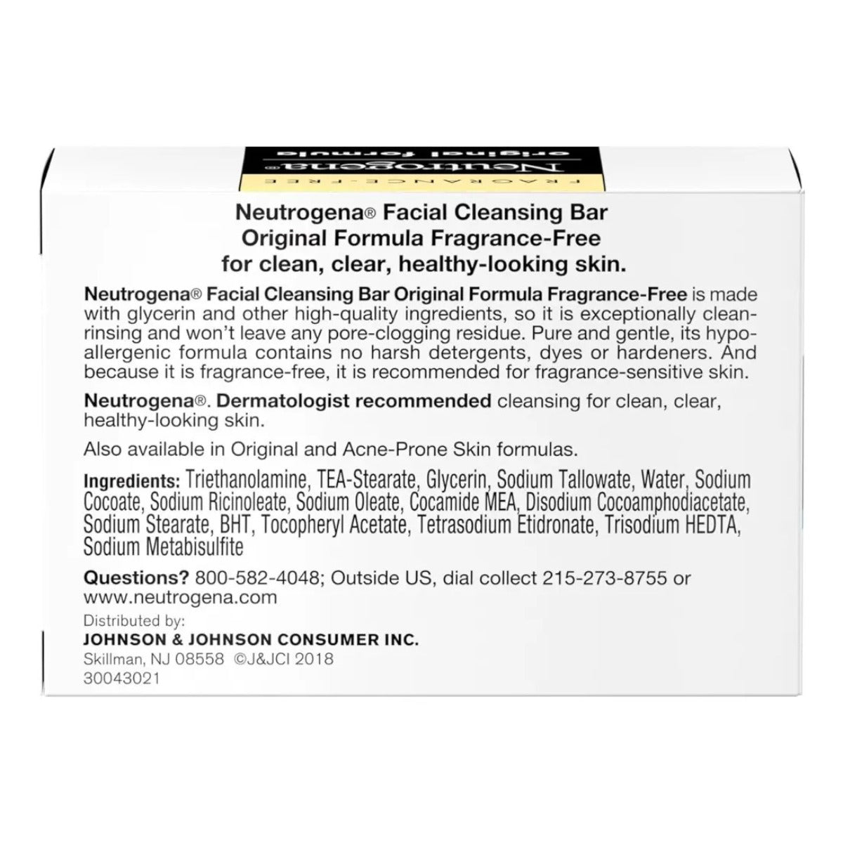 Jabón Facial Neutrogena Sin Fragancia 100 G Piel Suave