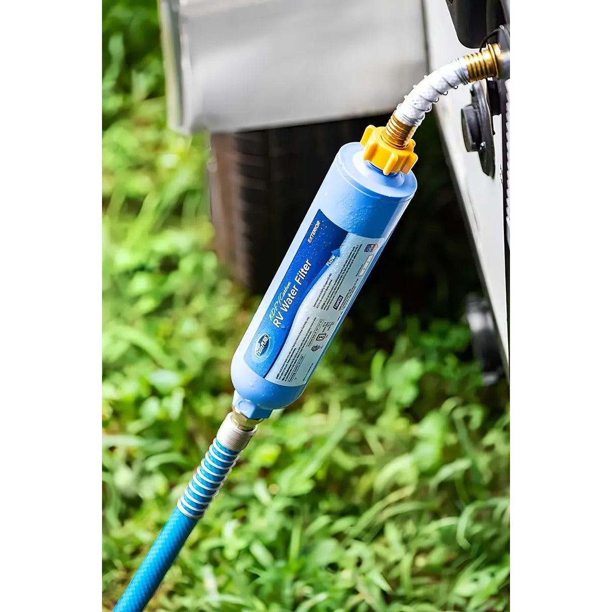 Filtro Agua Camco TastePURE Con Protector Manguera Para Camper RV Azul