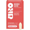 O Positiv Supositorio vaginal de ácido bórico URO: con ácido láctico y aloe para un alivio rápido y control del olor vaginal. Vegano, sin parabenos, colorantes ni fragancias.