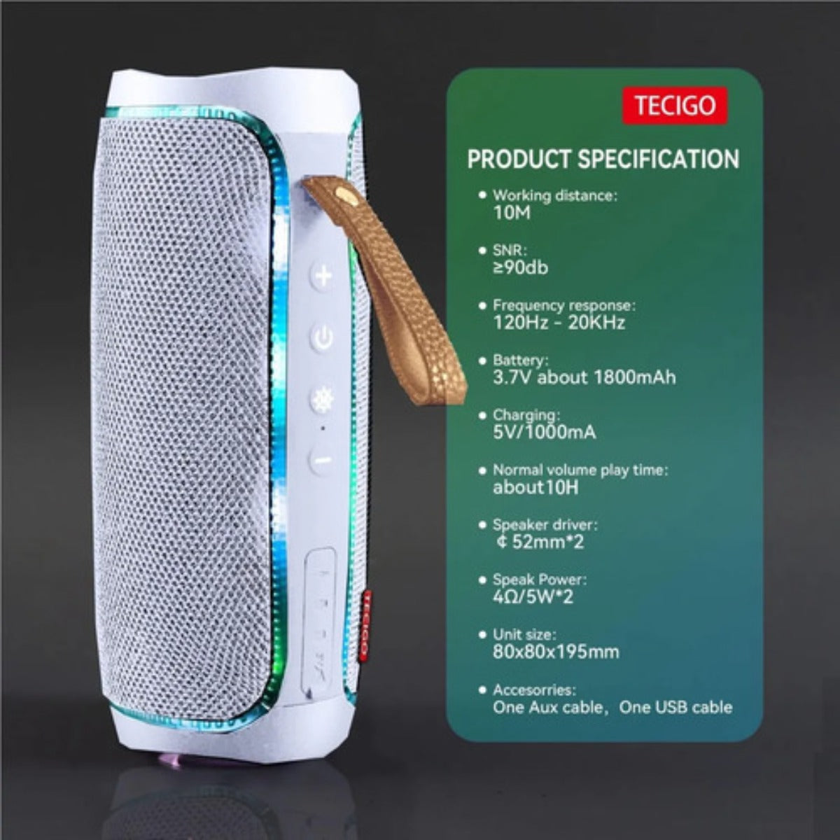Bocina Tecigo Bluetooth Portátil Exterior Recargable