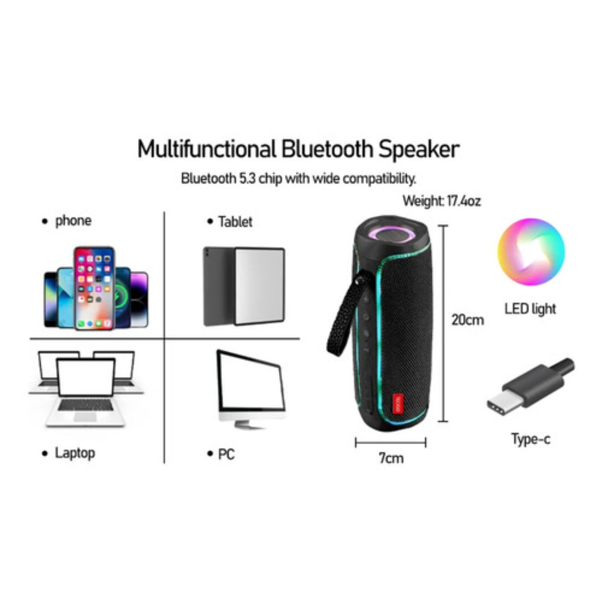 Bocina Tecigo Bluetooth Portátil Exterior Recargable