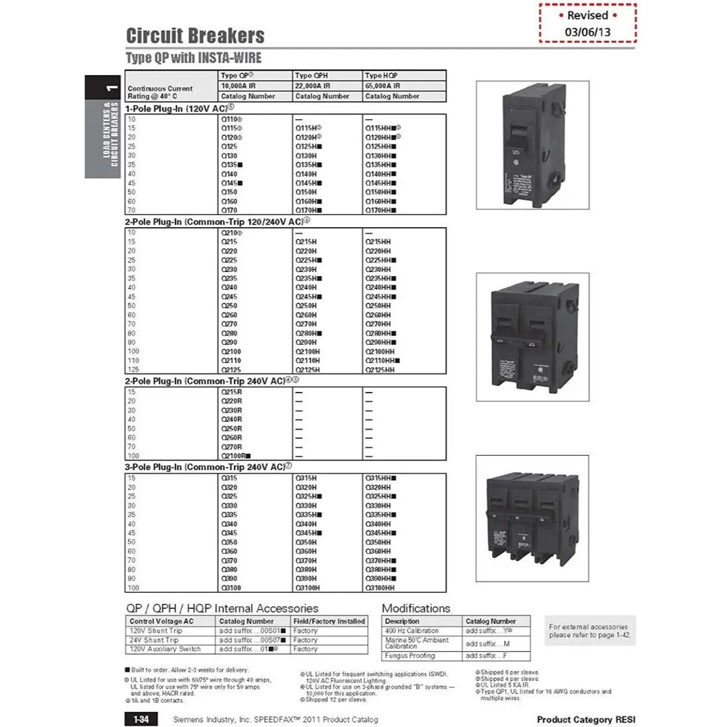 Interruptor Automático Siemens Q270 2p 70a 120v