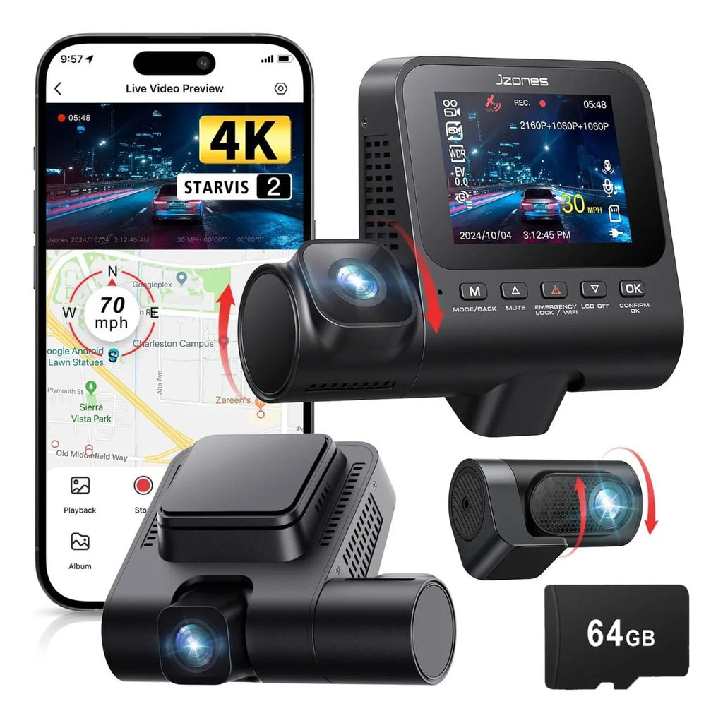 Camara Dash 4k 3 Canales Wifi Y 64gb