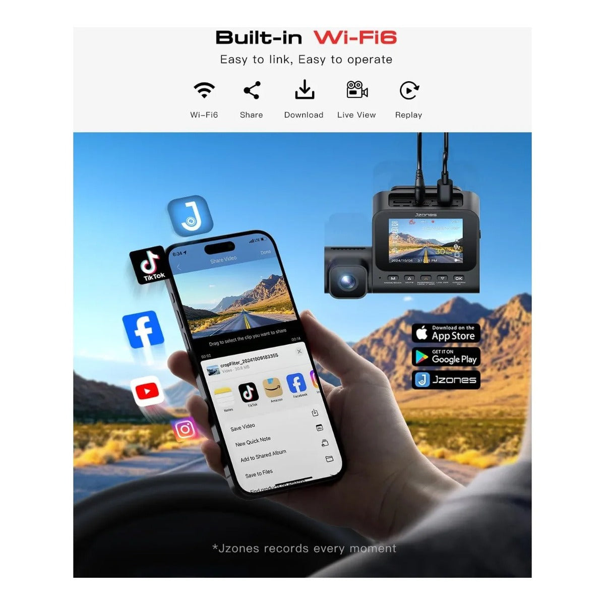 Camara Dash 4k 3 Canales Wifi Y 64gb