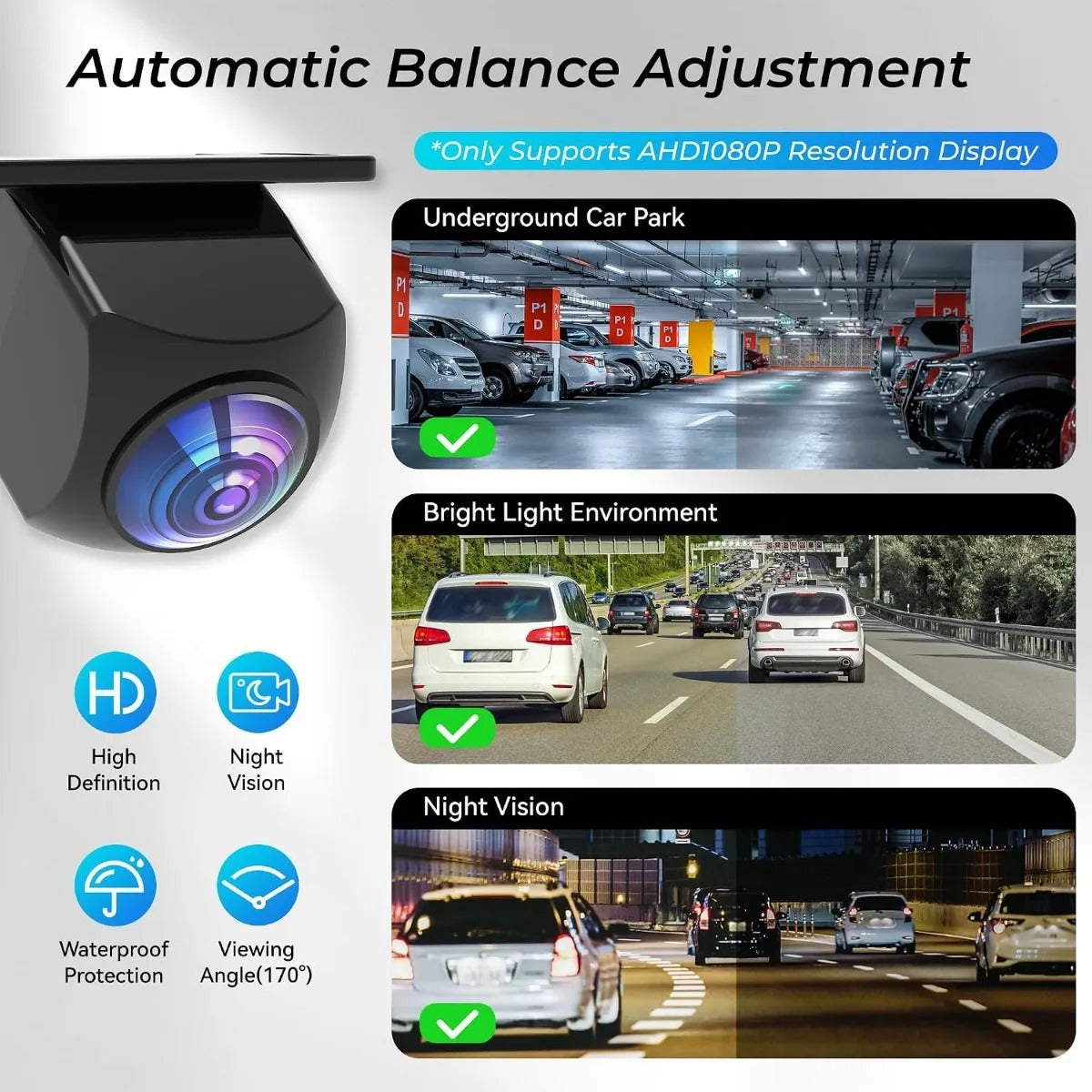Camara Reversa 1080p 170 Grados Impermeable