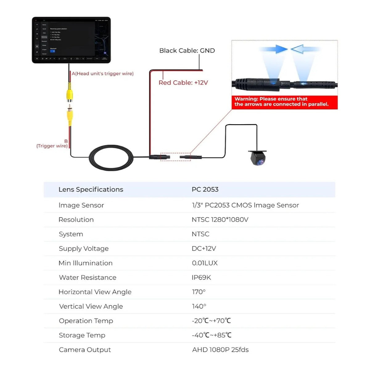 Camara Reversa 1080p 170 Grados Impermeable