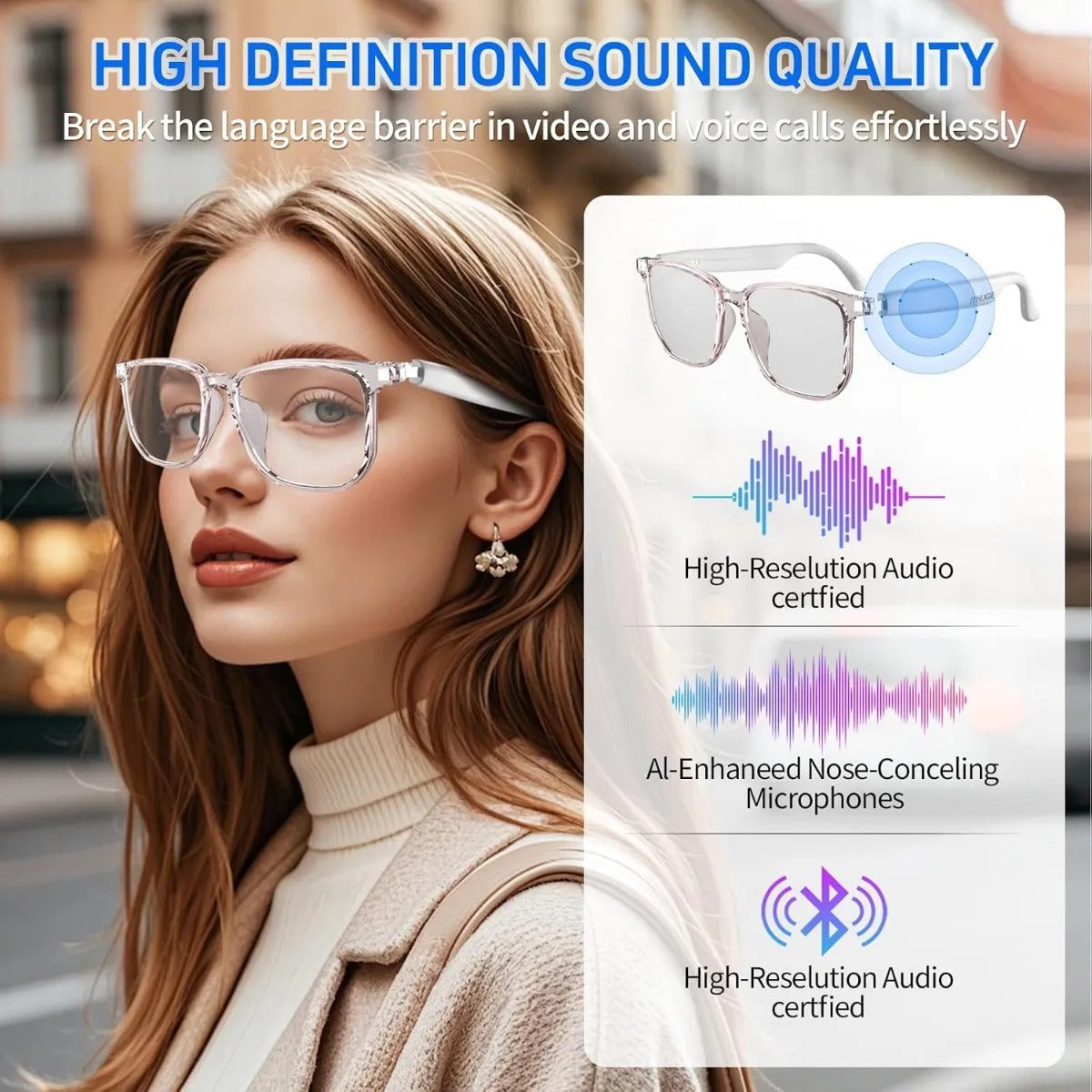 Lentes Inteligentes Ia Traductor 160 Idiomas Blanco