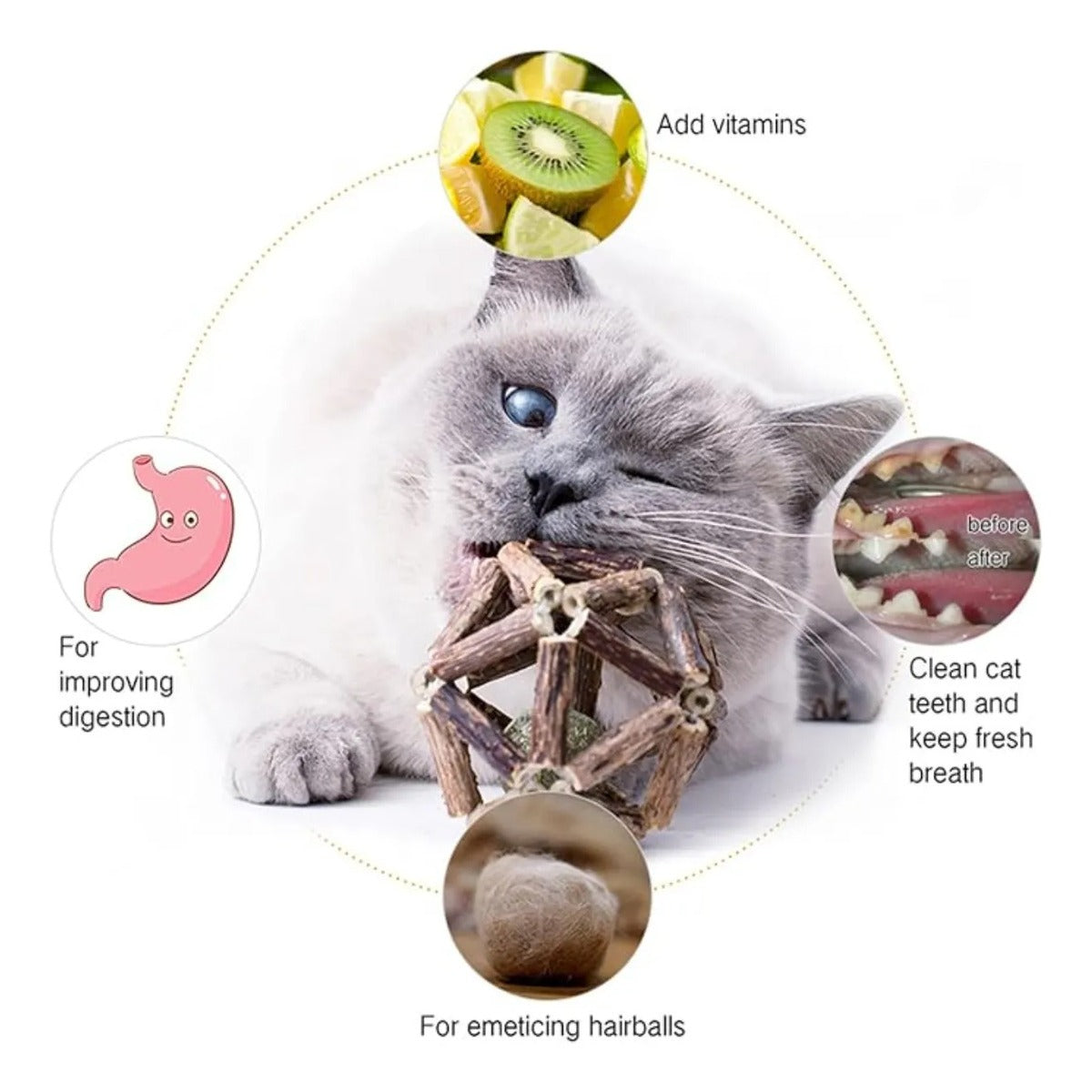 Gochanmon Juguetes Para Gato Natural 2 Bolas Matatabi Dental