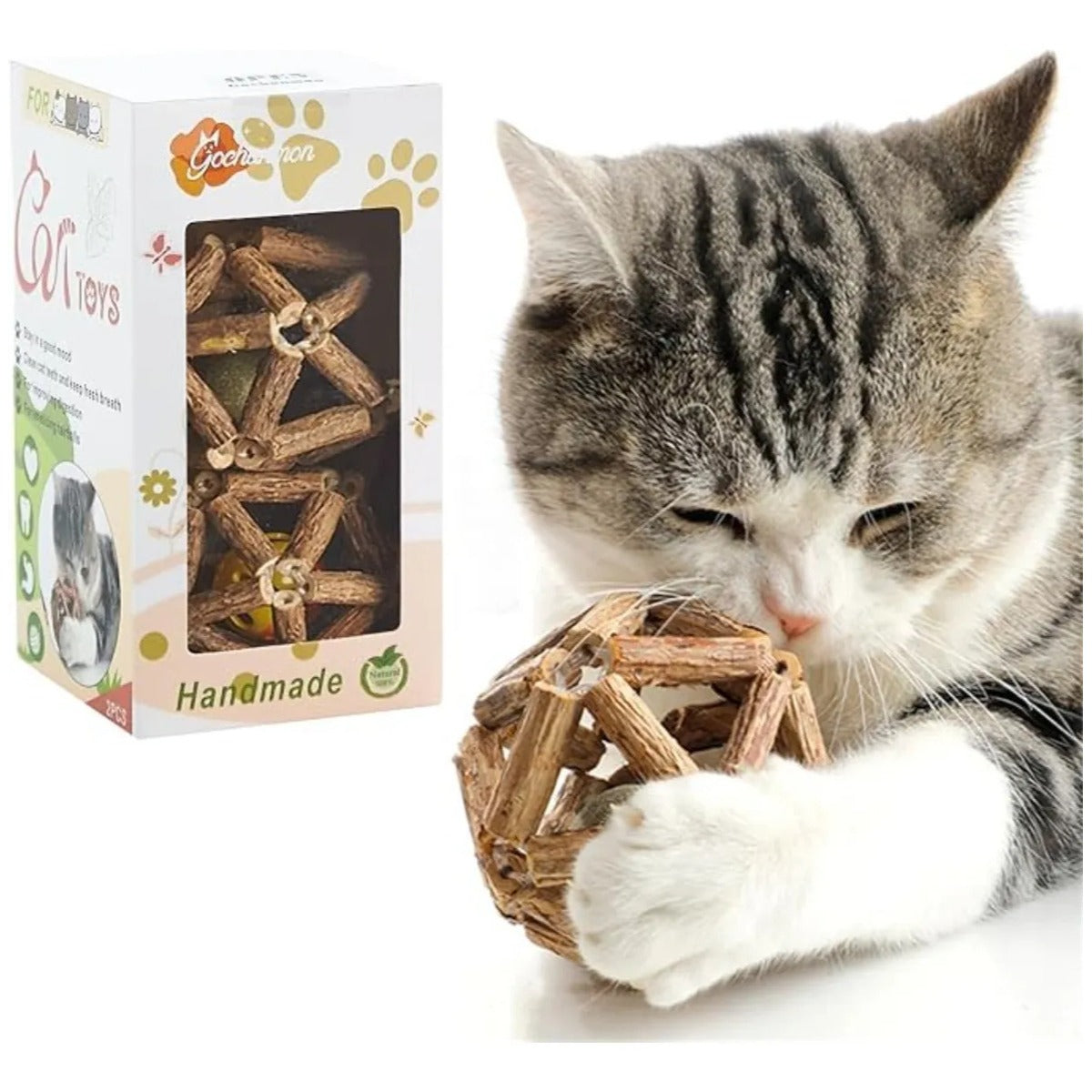 Gochanmon Juguetes Para Gato Natural 2 Bolas Matatabi Dental