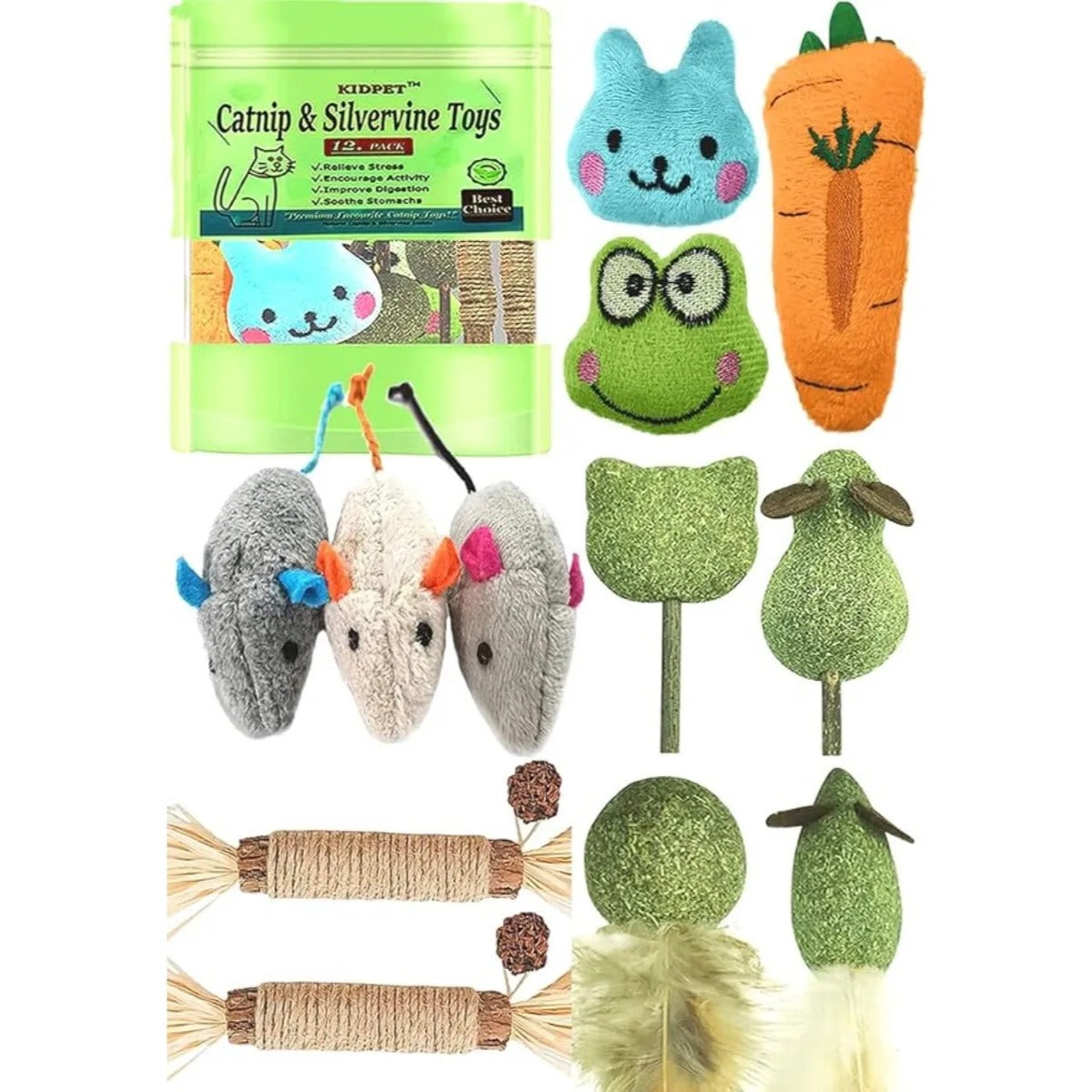 Juguetes Para Gatos Kidpet 12pzs Silvervine Para Morder