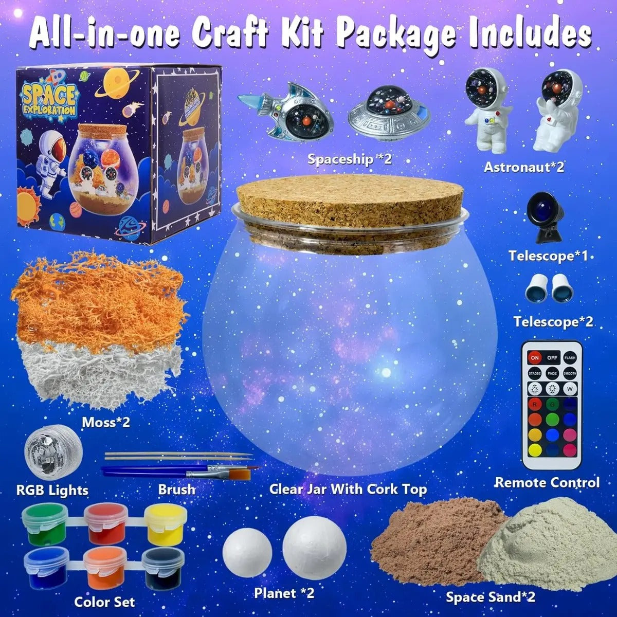 Kit Terrario Luminoso Astronautas Niños Juguetes Espacio Diy