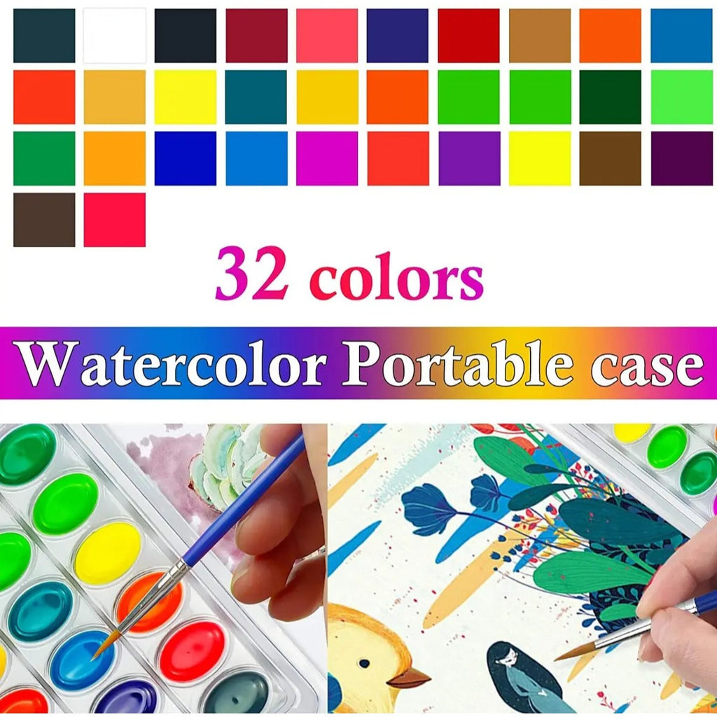 Kit Portátil De Pintura Acuarela 32 Colores + 1 Pincel