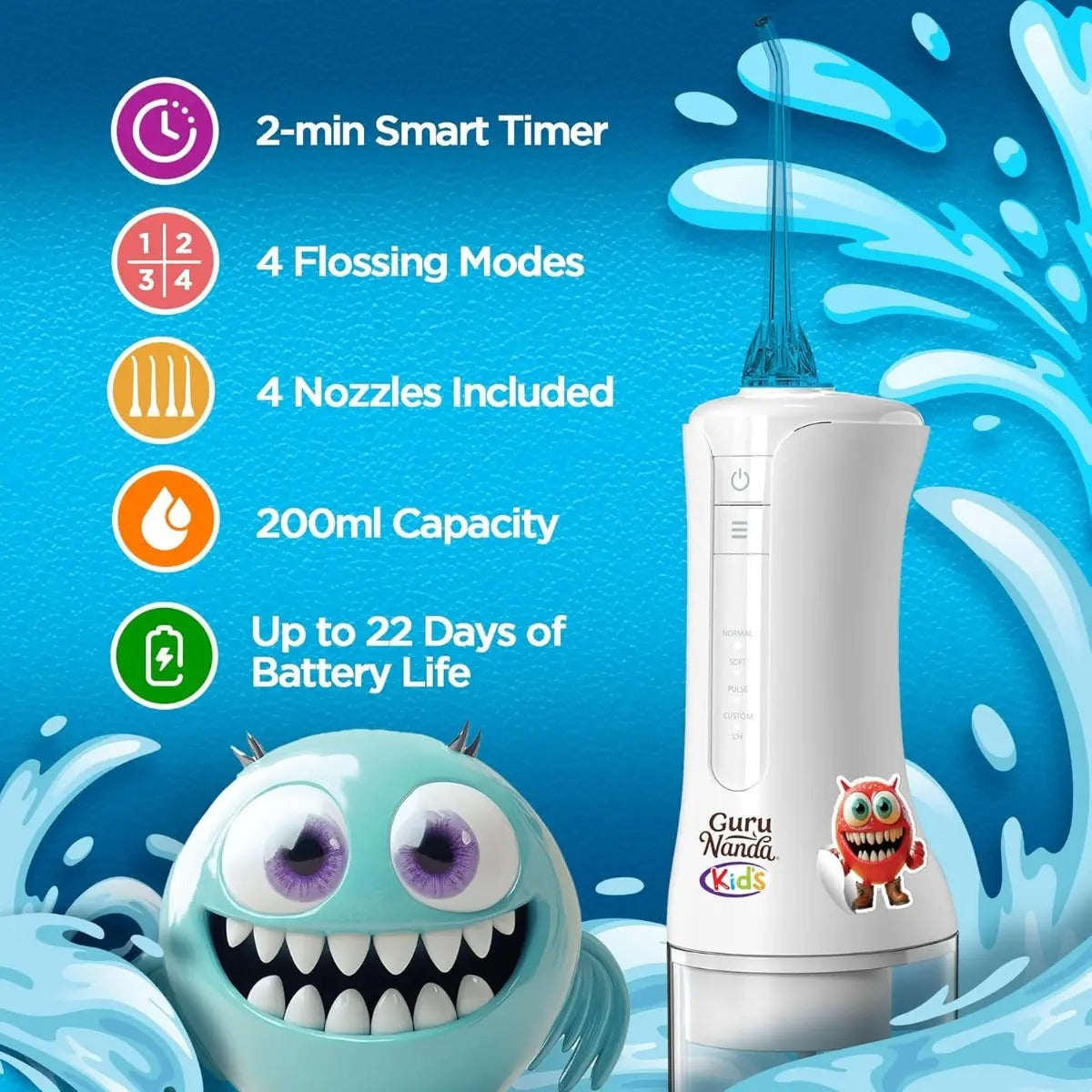 Irrigador Dental Infantil Portátil 4 Modos Gurunanda