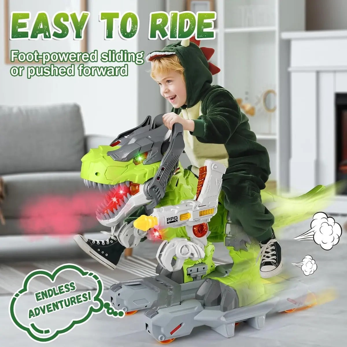Carro Eléctrico Dinosaurio Niños Juguete Música Luces Humo