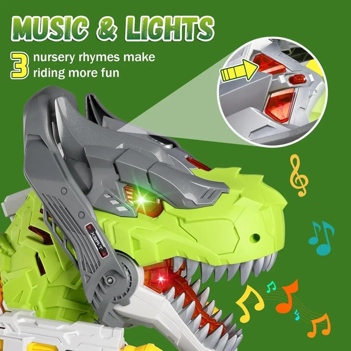 Carro Eléctrico Dinosaurio Niños Juguete Música Luces Humo