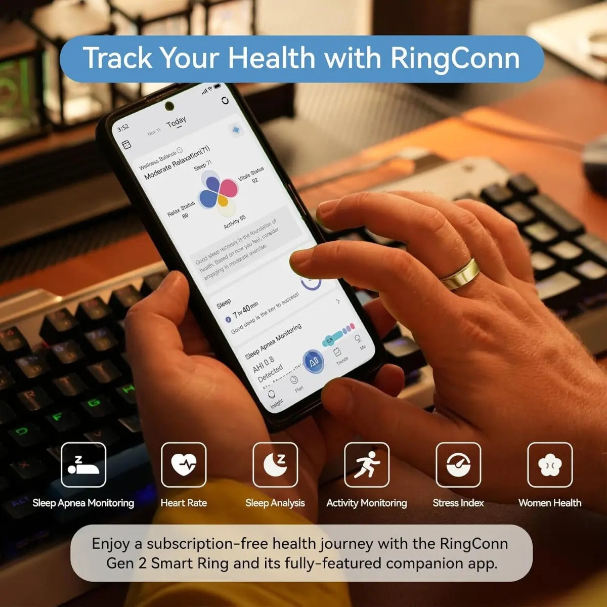 Anillo Inteligente Ringconn Gen2 Apnea Sueno Salud