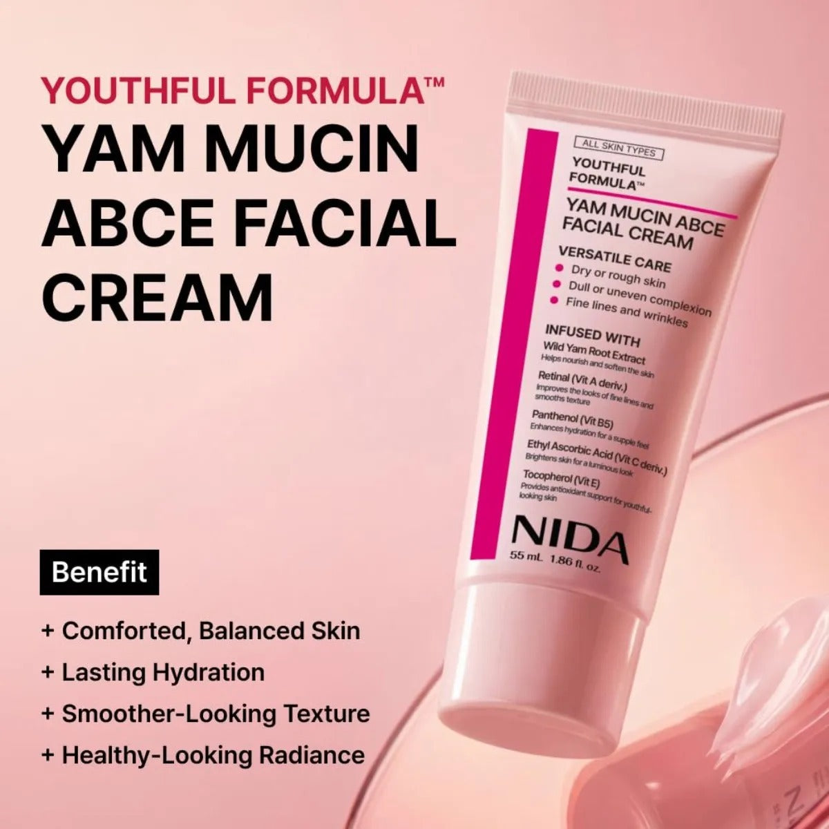 Crema Facial Nida Yam Mucin Piel Seca E Hidratacion 55ml