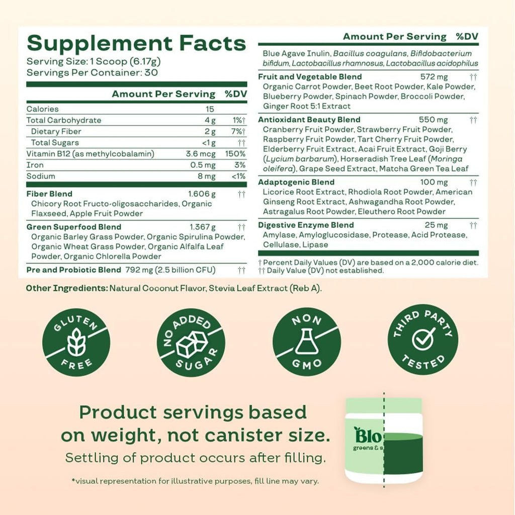 Bloom Polvo Verde Superfood Mujeres y Hombres 30 Servings