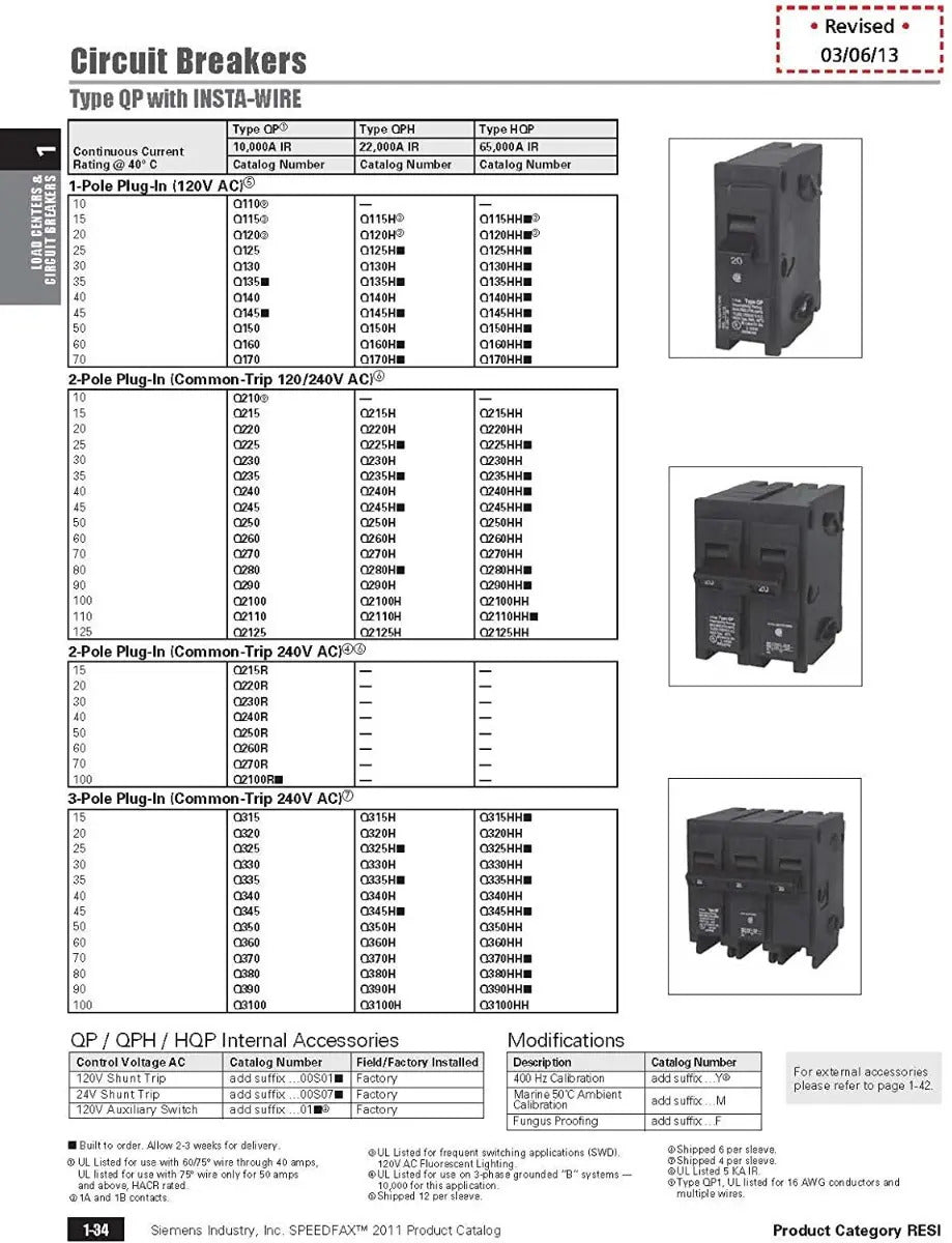 Siemens Interruptor De Circuito Qp Q290 De 2 Polos 90 Amper
