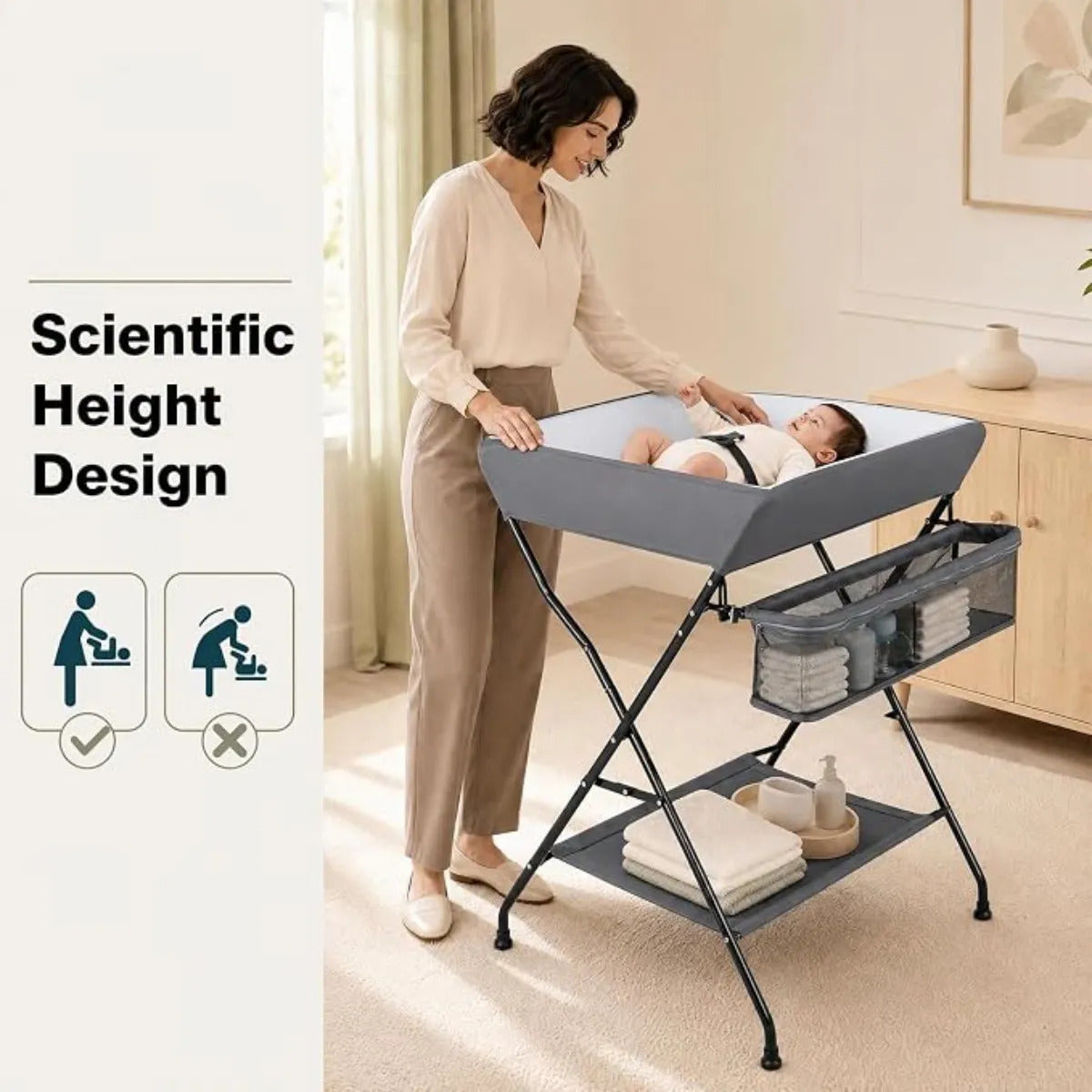 Cambiador Para Bebé Gris Infans Plegable Con Organizador