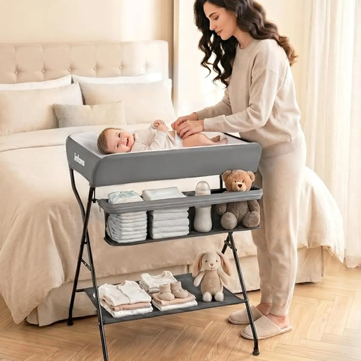 Cambiador Para Bebé Gris Infans Plegable Con Organizador